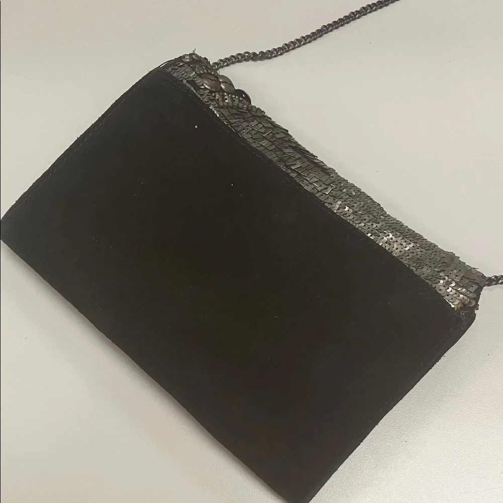 Ecote Black and Silver Sequin Clutch Crossbody Evening Bag